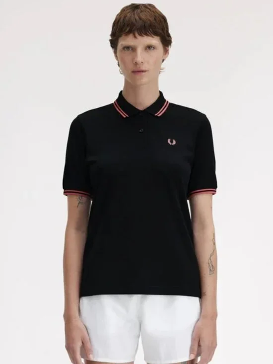 NWT Fred Perry Women's Twin Dipped Polo Black / Putty Pink - Picture 2 of 10